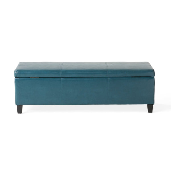 English Elm Upholstered Pu Leather Storage Ottoman with Solid Wood Legs Hinged Lid Bench Seat Teal N757P414088T