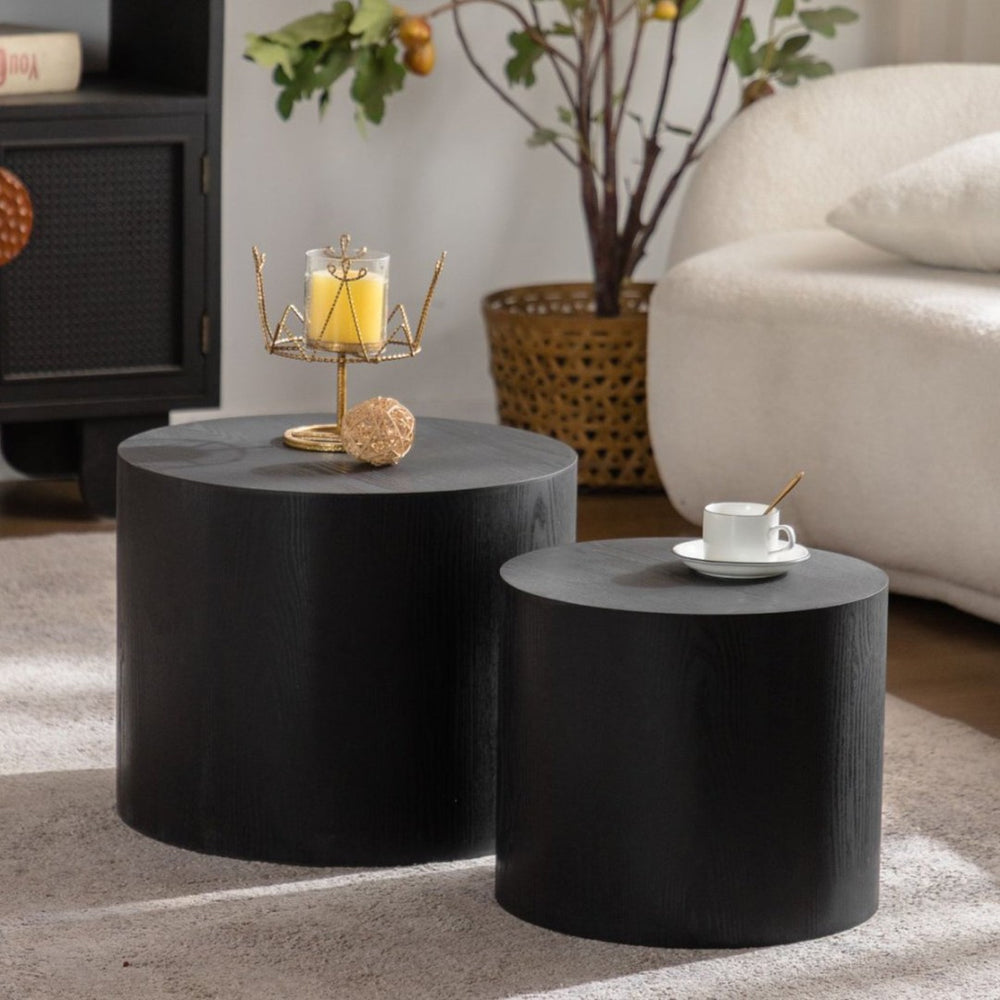 English Elm Nesting Coffee Tables Set of 2 Round Mdf Woodgrain Modern Accent for Living Room Black W3081P360443