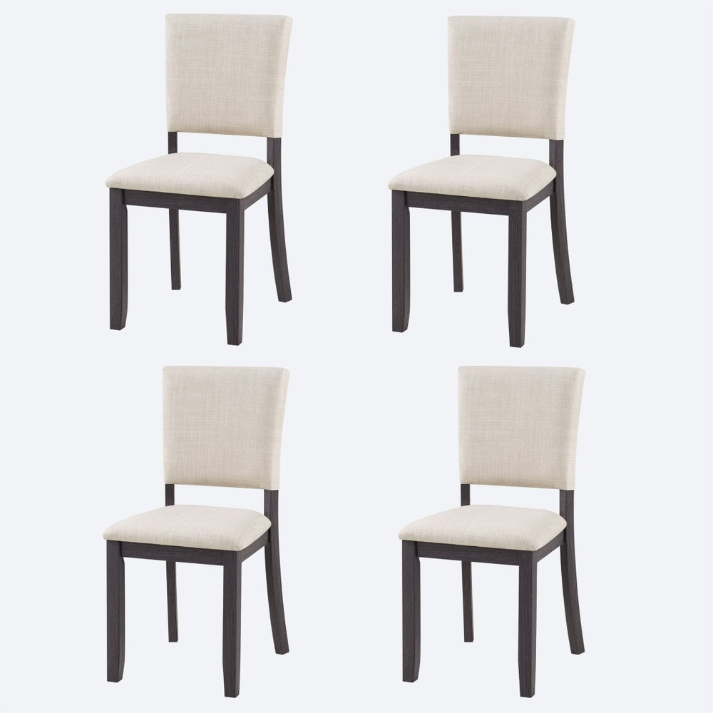 English Elm Dining Chairs Set of 4 Rubberwood Frame Beige Linen Seat Modern Kitchen Seating W1998P305927