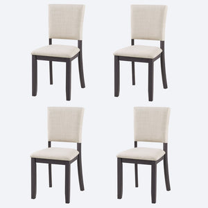 English Elm Dining Chairs Set of 4 Rubberwood Frame Beige Linen Seat Modern Kitchen Seating W1998P305927