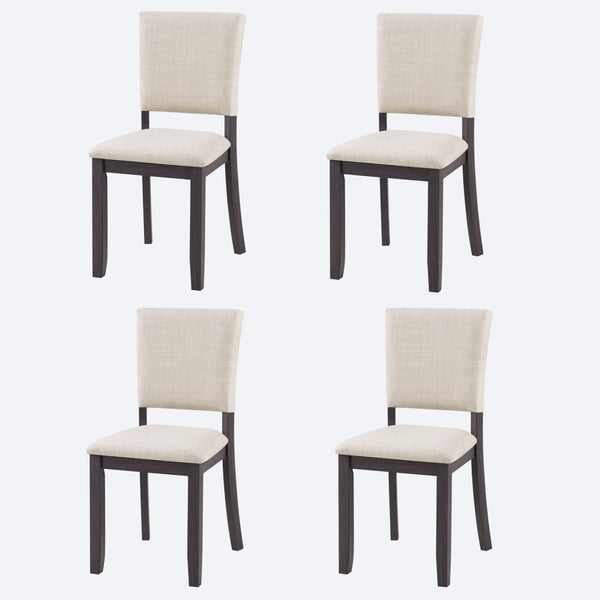 English Elm Dining Chairs Set of 4 Rubberwood Frame Beige Linen Seat Modern Kitchen Seating W1998P305927