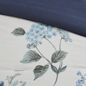 English Elm 7 Seersucker Comforter Set with Floral Print, Euro Shams, Decorative Pillow & Throw Blanket, Full/Queen Blue 23.62 L x 18.9 W x 12.2 H B03597121