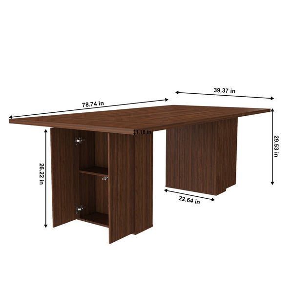 English Elm 78 Inch Rectangular Farmhouse Dining Table Seats 6 with Built-in Storage Base W2700P385518