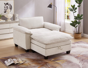 English Elm 51" Oversize Chaise Lounge Chair with Ottoman and Hidden Storage Upholstered in Soft Chenille Comfort Beige W1097S00152