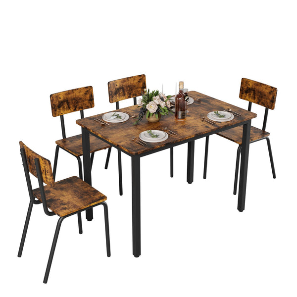 English Elm 5-Piece Modern Dining Set for Small Spaces — 43.3" MDF Top Table with Metal Frame and 4 Chairs, Easy Clean Brown W578133461
