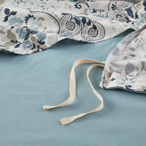 JLA Home Madison Park - 3 Piece Floral Cotton Duvet Cover Set — Breathable Blue, Navy & Taupe Botanical Print, Button Closure, OEKO-TEX MP12-8369