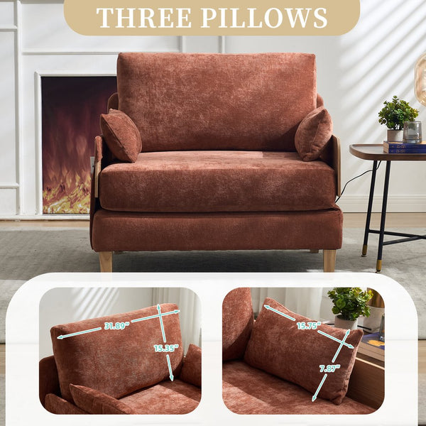 English Elm Foldable mid-century sleeper sofa bed recliner 3-in-1 convertible for small spaces with pillows and storage Orange W395P290558