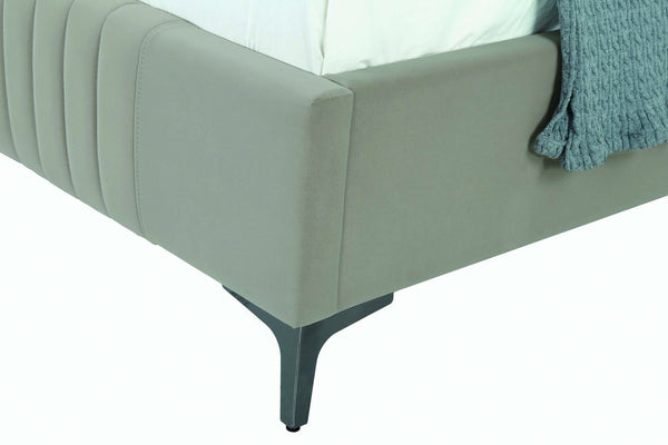 English Elm Promenade Upholstered Velvet Twin Bed with Vertical Stitched Headboard, Solid Slats, No Box Spring Needed taupe B365S00054