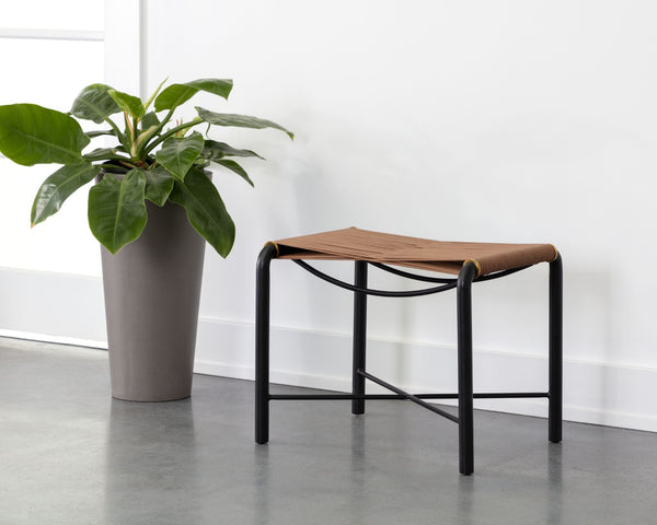 Sunpan RIZ Stool - Handcrafted Tan Leather Accent with Black Steel Frame & Gold Accents for Modern Elegance 110706