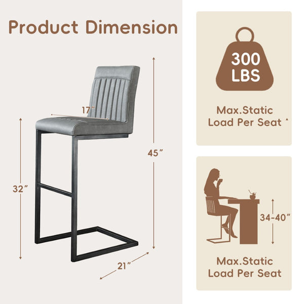 English Elm Faux Leather Counter Stools Set of Two Ergonomic Curved Back Metal Frame Kitchen Seating W5096P400662
