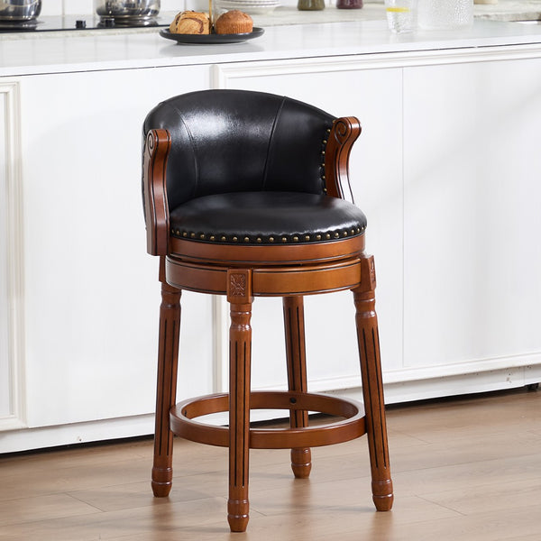 English Elm Cow Leather Swivel Barstool Solid Hardwood Frame 360 Spin Kitchen Counter Seating W2195P399437