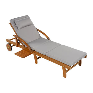 English Elm U_style Acacia Wood Outdoor Chaise Lounger with Reclining Backrest Cushions and Side Tray Gray N711P415859E