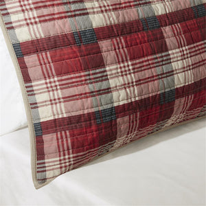 JLA Home Woolrich - 100% Cotton Oversized Quilt Mini Set – Reversible Plaid & Solid Design, Lightweight Breathable Year-Round Comfort Red WR14-1785
