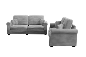 English Elm Black Corduroy Upholstered Sofa and Loveseat Set for Contemporary Living Rooms Fog B011S02182