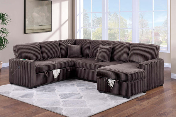 English Elm Chocolate Corduroy Modular Sectional with Storage Sleeper Usb Port and Reversible Chaise Chocolate B011S02156