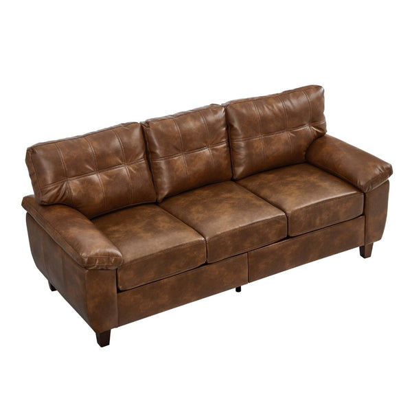 English Elm 79" Three Seat Pu Faux Leather Sofa Tufted Back Wide Arm with Hidden Storage Brown W1097S00248