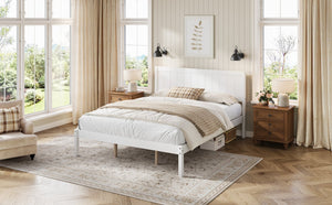English Elm Platform King Bed Solid Pine Panel Headboard Wood Slat Base Modern Bedroom Frame White N709P425341K