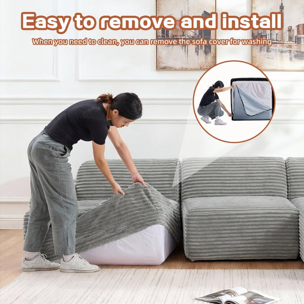 English Elm 105'' Modular Sectional with Woven Upholstery Washable Covers L-shaped Living Room Sofa W3565S00019
