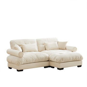 English Elm Over Size Modern Two-Seater Sofa With Ottoman - Luxurious Velvet, Bolster Armrests, Cream Comfort W714S01069-GIGA