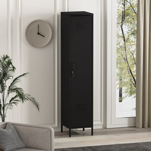 English Elm Naomi 15" Metal Storage Cabinet with Lockable Vent Door, 4 Adjustable Shelves, Slim Steel Design Black B365P397855