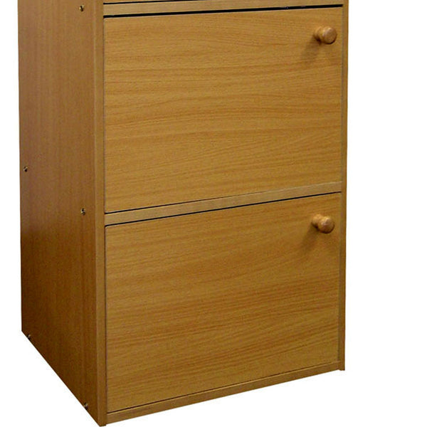 English Elm 35.5" Natural 3-Tier Wooden Bookcase with Lockable Doors, Scratch-Resistant Rubberwood Finish, Stylish Storage B072115887