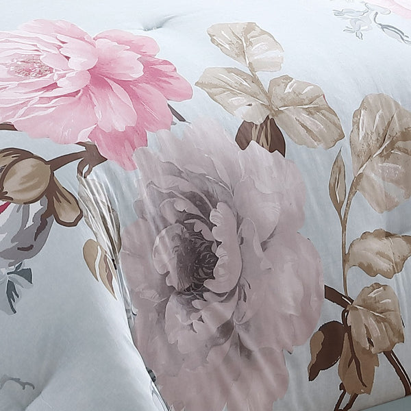 English Elm Ridgely Blush 7-Piece King Comforter Set - Elegant Floral Design, Soft Cotton & Reversible Finish B340P341958-GIGA