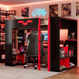 English Elm Full Size Gaming Loft Bed with Rgb Lighting Built-in Desk and Usb Charging Ports LT000275AAJ