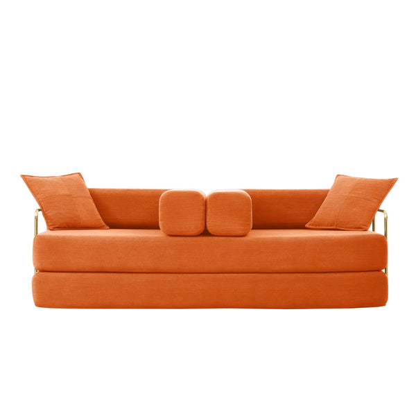 English Elm Modern Corduroy Sofa Bed Convertible Floor Couch with Removable Backrest, Modular King-Size Comfort, Orange W1117P323557