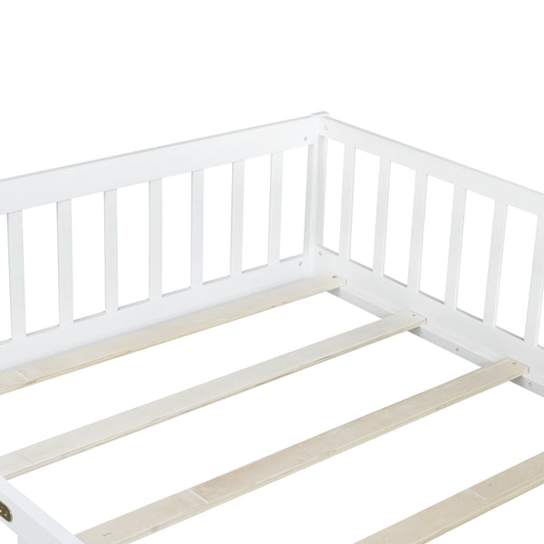 English Elm Full Size Floor Bed With Safety Guardrails & Convenient Door, Eco-Friendly Rubberwood Design In White W504P286379
