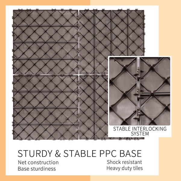 English Elm Plastic Interlocking Deck Tiles 44 Pack Snap Together Waterproof Patio Flooring W2882P204562