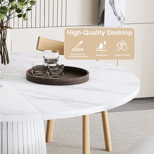 English Elm Retractable Rock Slab Dining Set with Leather Wrapped Base for Compact Apartments White W2700S00127