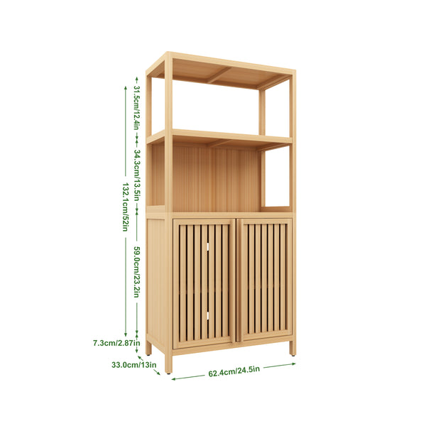 English Elm Bamboo Freestanding Storage Cabinet with Magnetic Doors, Wide Top & Multi-Tier Shelves for Home W2207P198081