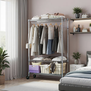 English Elm Heavy Duty Rolling Garment Rack Freestanding Closet Organizer with Adjustable Steel Shelving Chrome W5386P445622