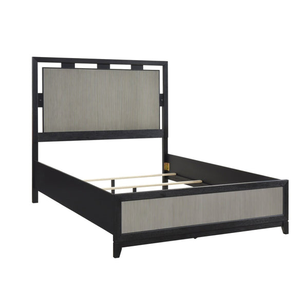 English Elm Contemporary King Platform Bed with Led Headboard Reeded Panels and Solid Wood Frame B011S02289