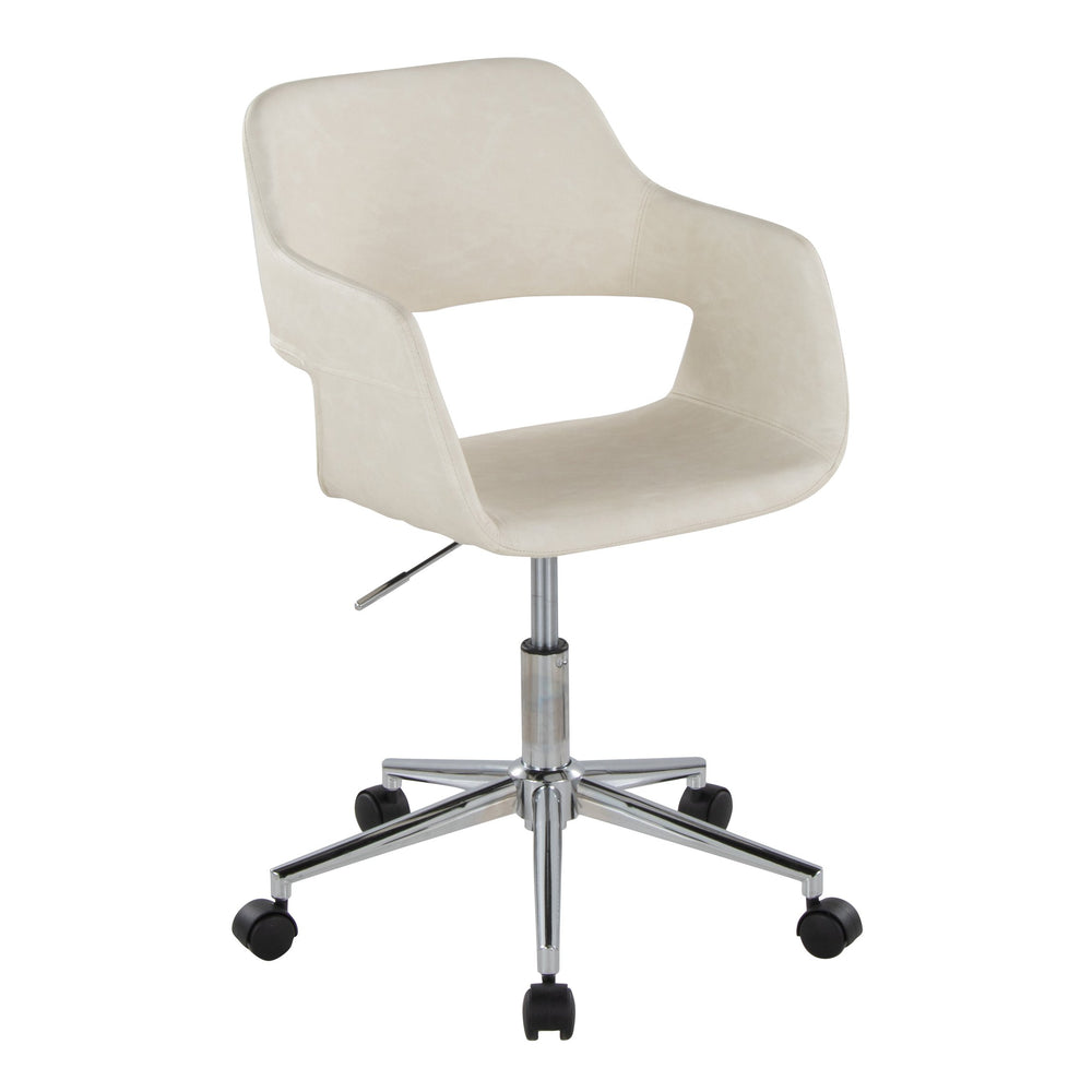English Elm Margarite Contemporary Task Chair - Chrome Metal & Cream Faux Leather For Modern Workspaces Comfort B202P223921