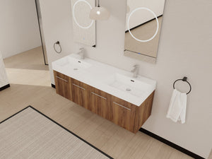 English Elm 60 Inch Wall-Mounted Bathroom Vanity With Double Resin Sink, Modern Design & Ample Storage Space W999S00250