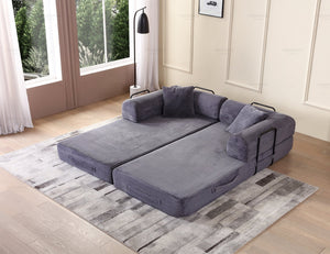 English Elm Convertible Sleeper Sofa Bed Corduroy Folding Mattress Couch with Cylindrical Pillow, Versatile Comfort and Support Gray W3199P277911