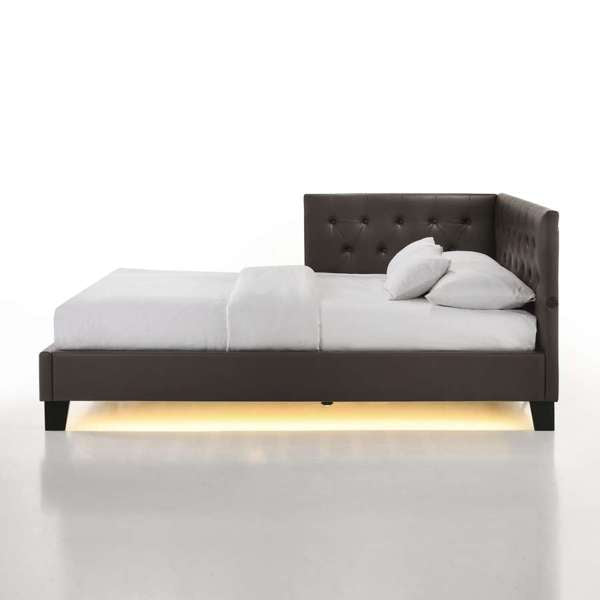 English Elm Julesburg Twin Corner Bed Brown PU with Tufted Headboard, USB A+C Ports & Sensor Night Lights B2740P372708