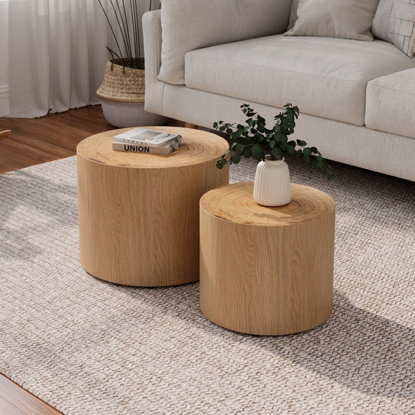 English Elm Nesting Round Coffee Tables Set Tree Ring Veneer Organic Modern Accent for Living Room W1435P254288