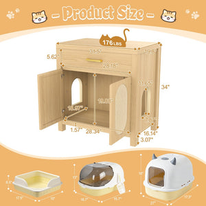 English Elm Cat Litter Box Cabinet with Sisal Doors Storage Drawer and Nightstand Surface N704P379111N
