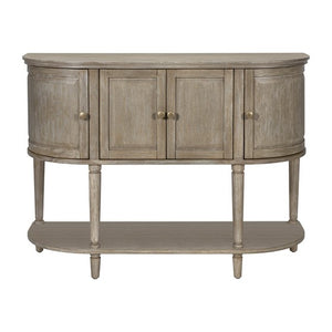 English Elm Accent Reclaimed Greige Cabinet with Lower Shelf, Solid Wood Frame, Oval Side Storage, 100lb Top Capacity B035P256567