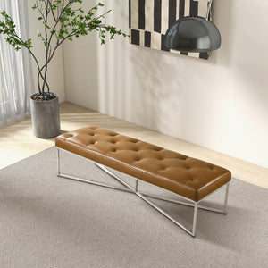 English Elm Harper Full-grain Leather Tufted Bench with Metal Base for Bedroom or Entryway B183P255200