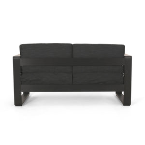 English Elm Christopher Knight Home® - GIOVANNA Loveseat Black Aluminum Frame with WPC Arm Accents, Water-Resistant Cushions, Weatherproof 71735.00BLK