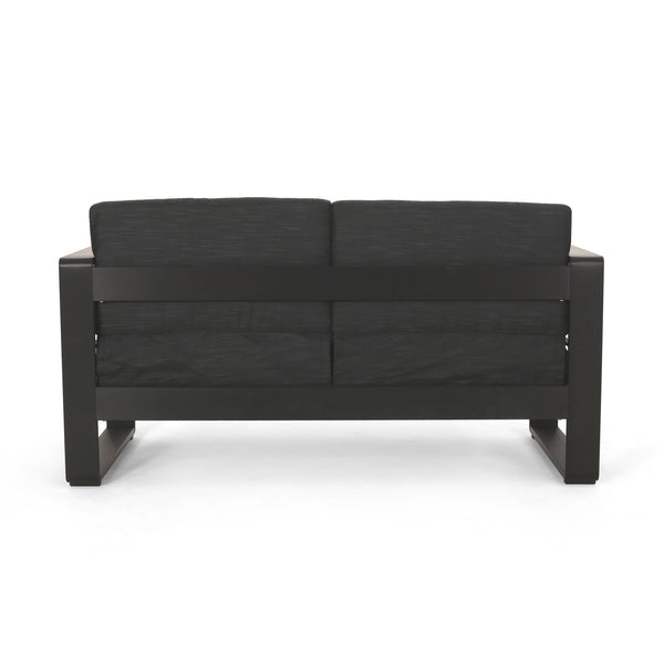 English Elm Christopher Knight Home® - GIOVANNA Loveseat Black Aluminum Frame with WPC Arm Accents, Water-Resistant Cushions, Weatherproof 71735.00BLK