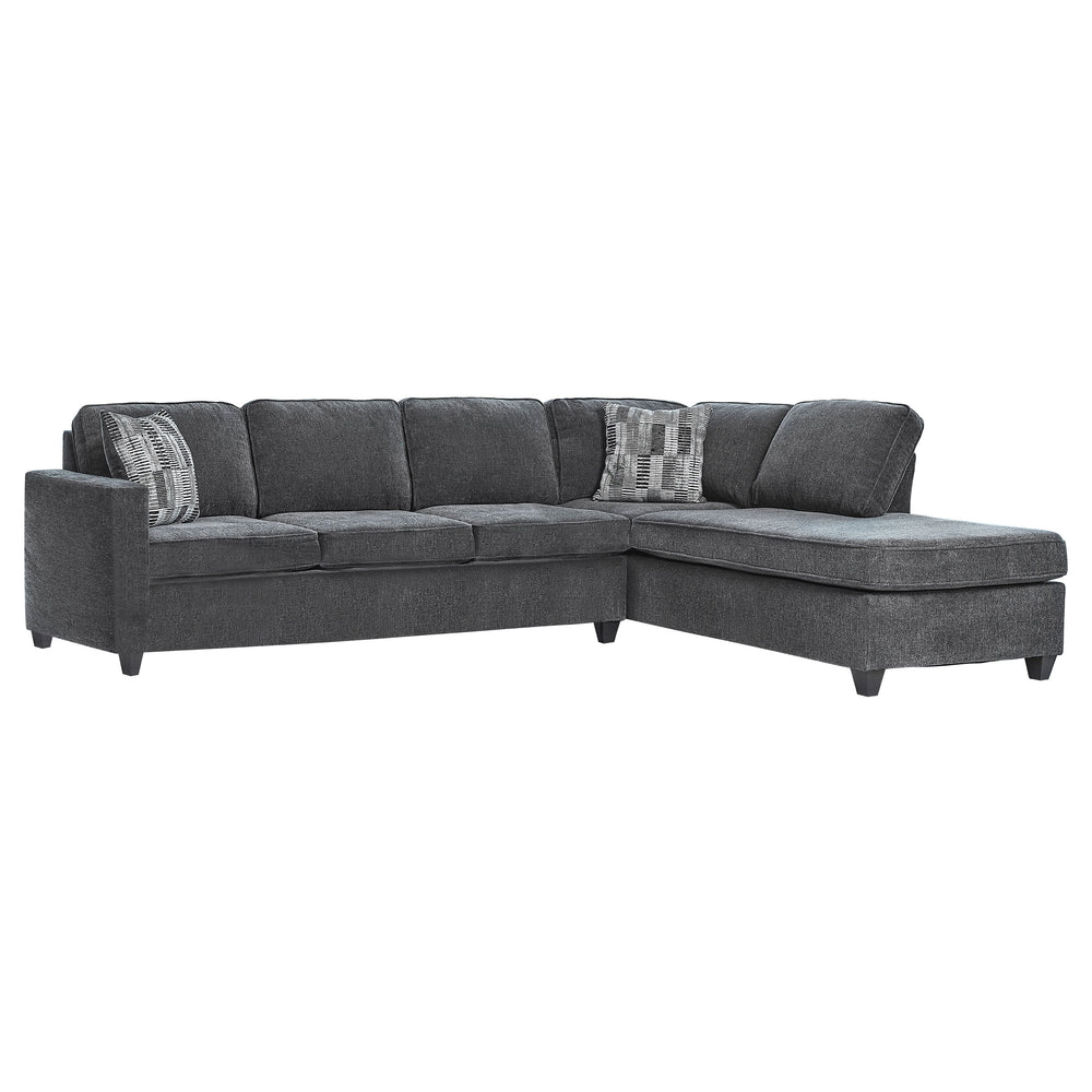 English Elm Johnston Dark Grey Chenille Sectional with Pocket Coil Seating, Metallic Accent Pillows & Trim B062S01153