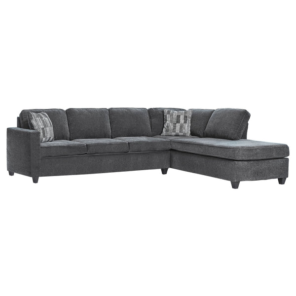 English Elm Johnston Dark Grey Chenille Sectional with Pocket Coil Seating, Metallic Accent Pillows & Trim B062S01153