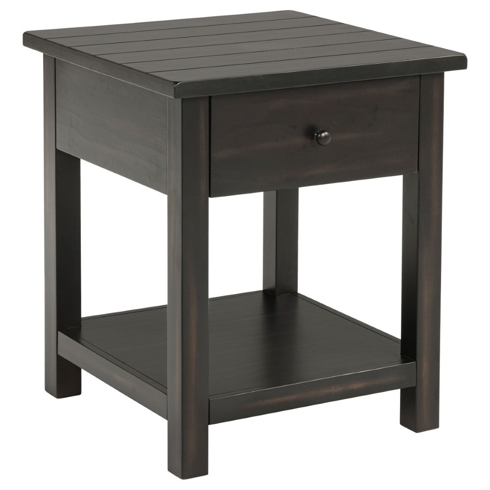 English Elm Castleton Rustic Pine End Table with Drawer and Open Shelf for Farmhouse Living B062P451650