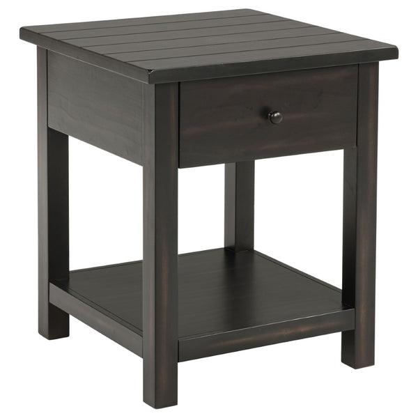 English Elm Castleton Rustic Pine End Table with Drawer and Open Shelf for Farmhouse Living B062P451650