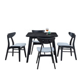 Wooden Dining Table Set with 4 Chairs, Modern Square Design, Fabric Upholstery, Black - Ideal for Dining Room & Kitchen