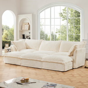 English Elm Living Room Sofa - Versatile 3-Seater Slipcovered Sofa With Ottomans, Soft Corduroy, Easy Care! W3041S00138